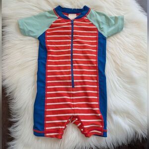 Hanna Andersson Red Blue Striped Baby Rash Guard Swimsuit Shortie 18-24 Months